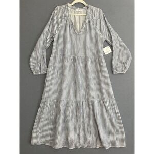 Striped Long Sleeve Tiered Maxi Dress - Blue/White